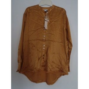 NWT Sundance Catalog Gold Silk Pleated “Delphine Highland Top” size XS